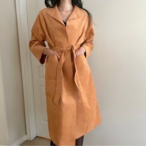 SOLD Vintage Light Terracotta Orange Ultra Suede Coat With Waist Tie